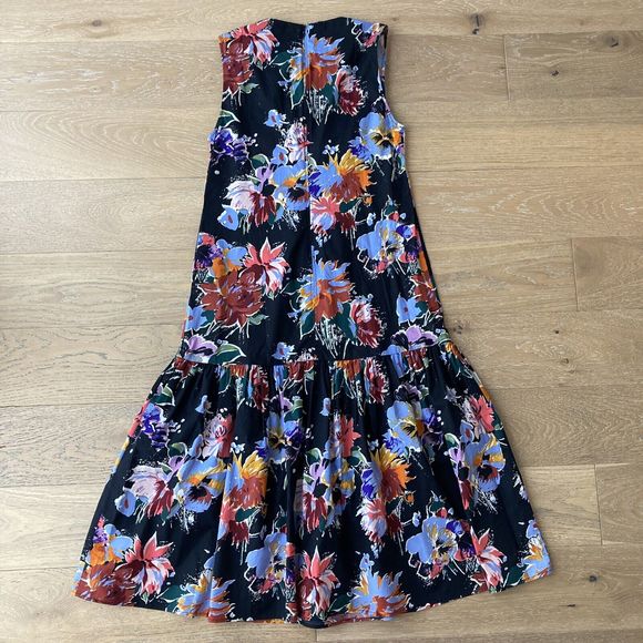 Arket Midi Dress Womens UK 8-10 EU 38 Black Floral Printed Sleeveless Summer - Picture 5 of 13